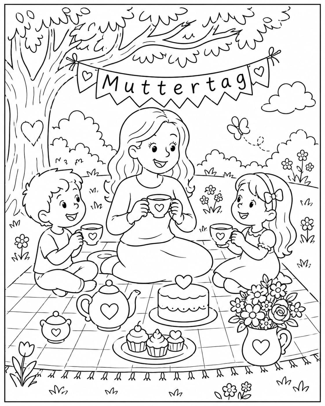 Muttertag Motiv 4 als kostenloses Ausmalbild für Kinder